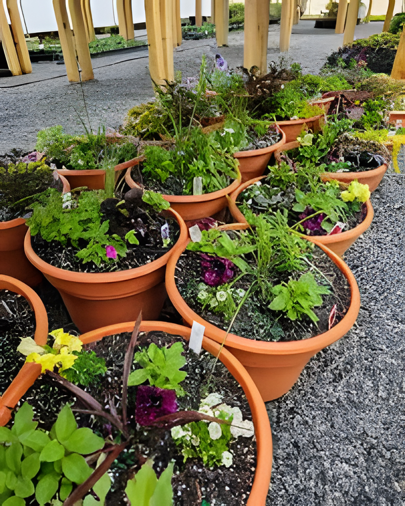 Interior nursery with potted plants